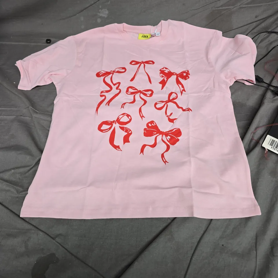 JJXX CHALK PINK MELLOW LOOSE SS TEE – BOW PRINT, WOMEN’S T-SHIRT (EU M / FR M)