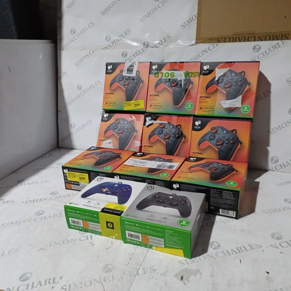 BOX OF 11 ASSORTED BOXED PDP & POWER A XBOX ONE WIRED CONTROLLERS IN VARIOUS COLOURS