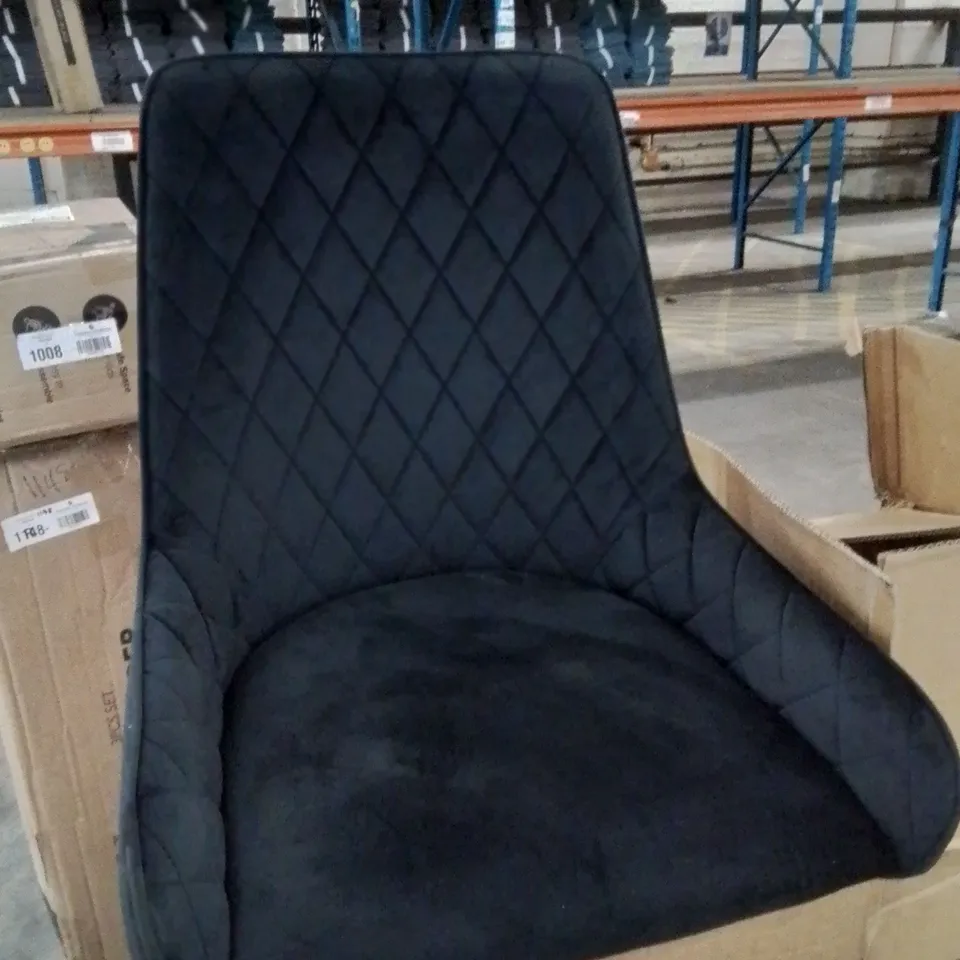 BOXED ARIM SET OF TWO BLACK VELVET DIAMOND STITCH UPHOLSTERED DINING CHAIRS