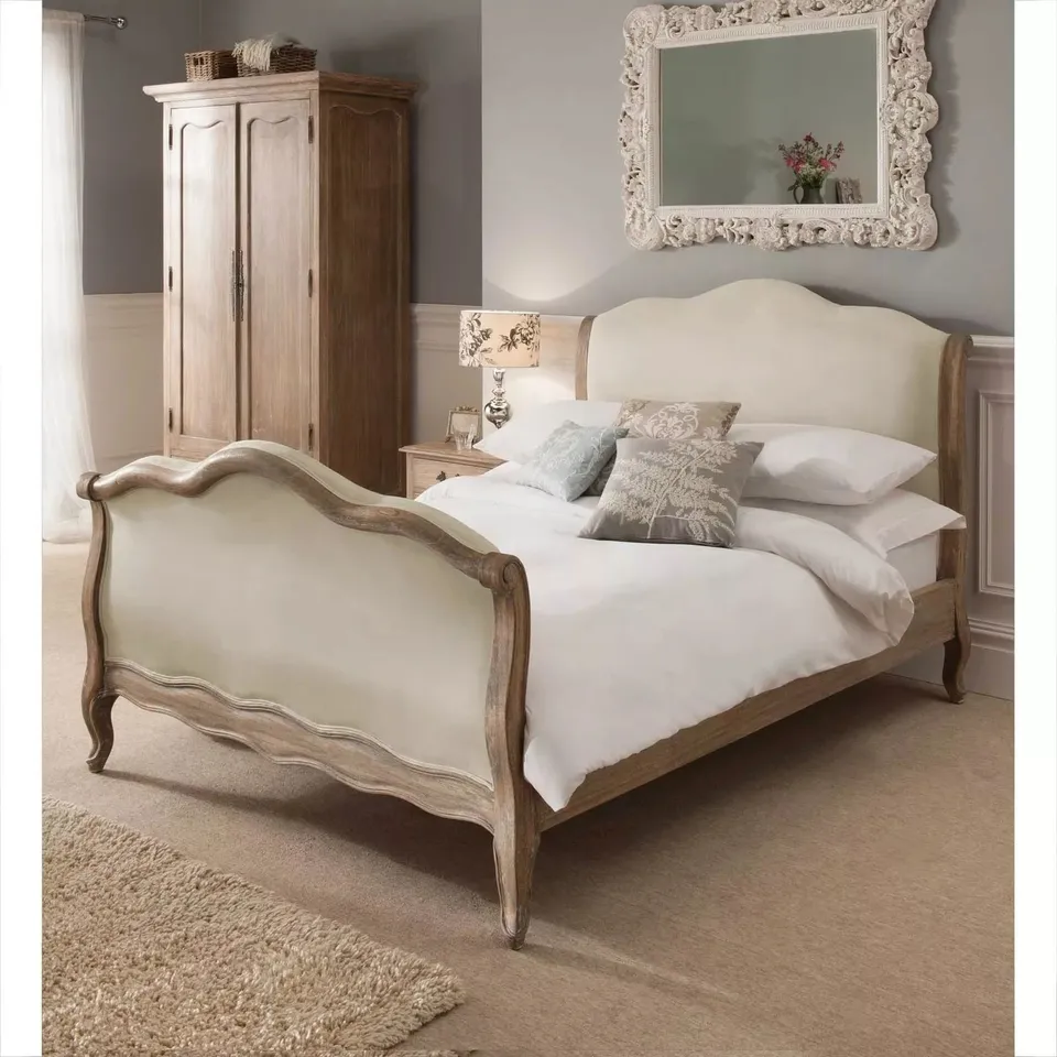 BRAND NEW BOXED HOMES DIRECT 365 MONTPELLIER BLANC SLEIGH ANTIQUE FRENCH STYLE BED SUPERKING - NATURAL (4 BOXES)