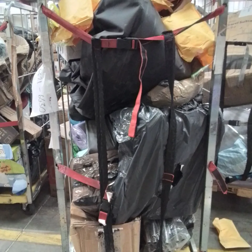 CAGE OF ASSORTED HOUSEHOLD GOODS AND PRODUCTS TO INCLUDE;LED PARTY RINGS,YOGA MATS,DUMMY CAMERA,PLAYPEN,HEATED THROW 