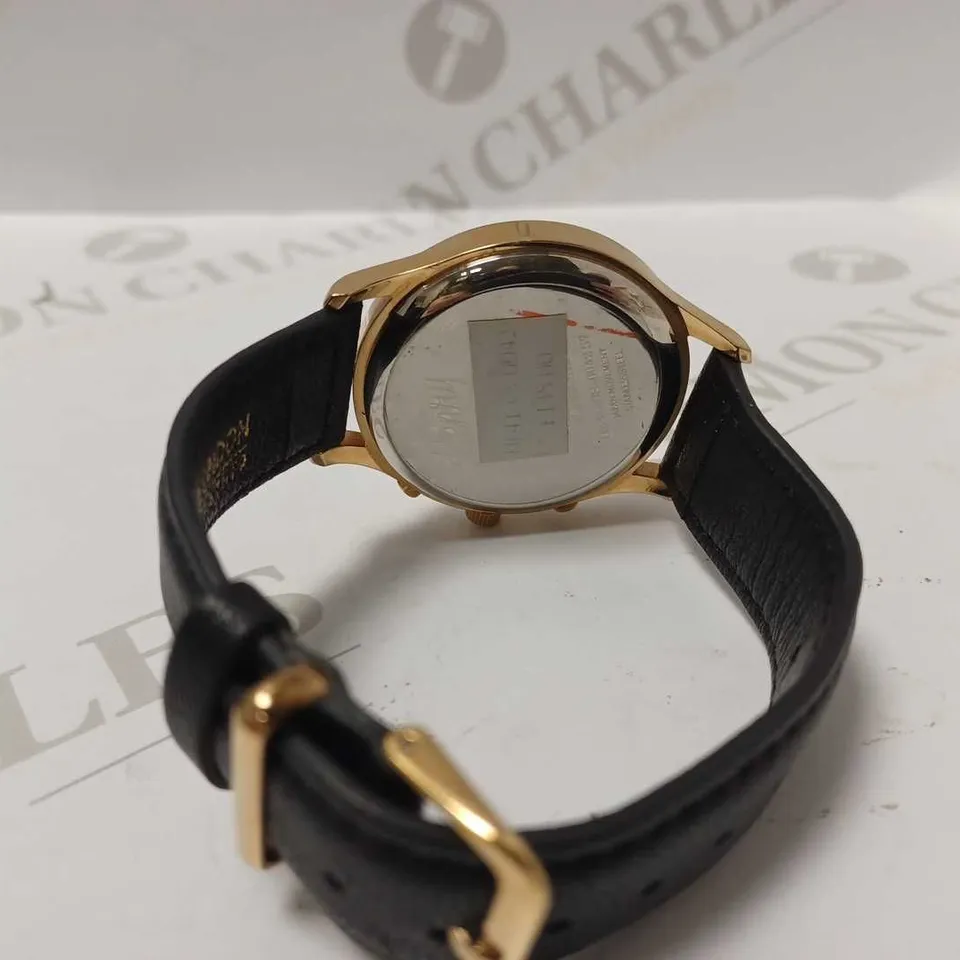 HENRY LONDON ROSE GOLD TRIPLE DIAL BLACK LEATHER STRAP WRISTWATCH 