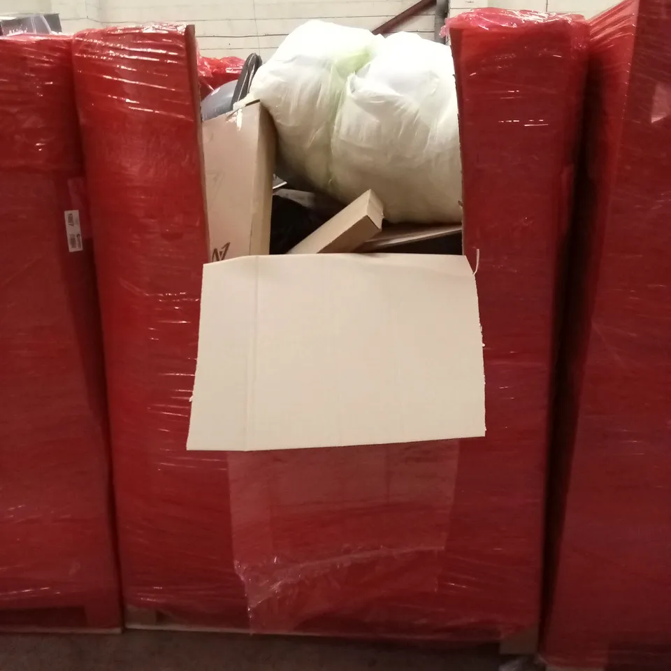 PALLET OF ASSORTED HOUSEHOLD GOODS AND PRODUCTS TO INCLUDE; TOILET SEATS, BOXED FURNITURE, BLINDS ETC