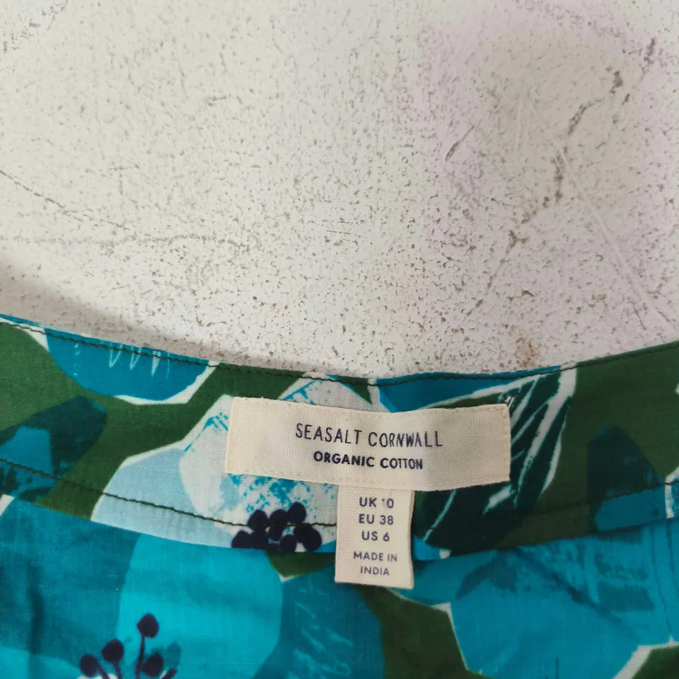 SEASALT CORNWALL ORGANIC COTTON DRESS, UK 10 – TEAL FLORAL PRINT (EU 38, US 6)