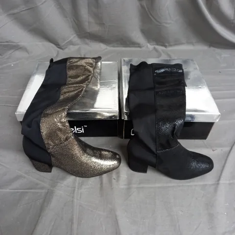 BOX OF 10 PAIRS OF KESLIE HEELED KNEE HIGH BOOT IN BLACK AND GUN GREY - VARIOUS SIZES