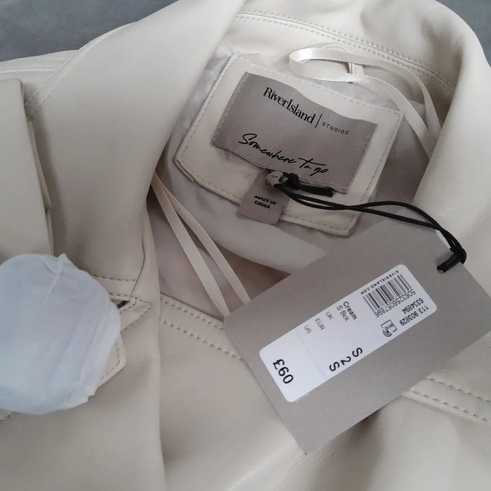 RIVER ISLAND STUDIOS CREAM PU JACKET - UK S