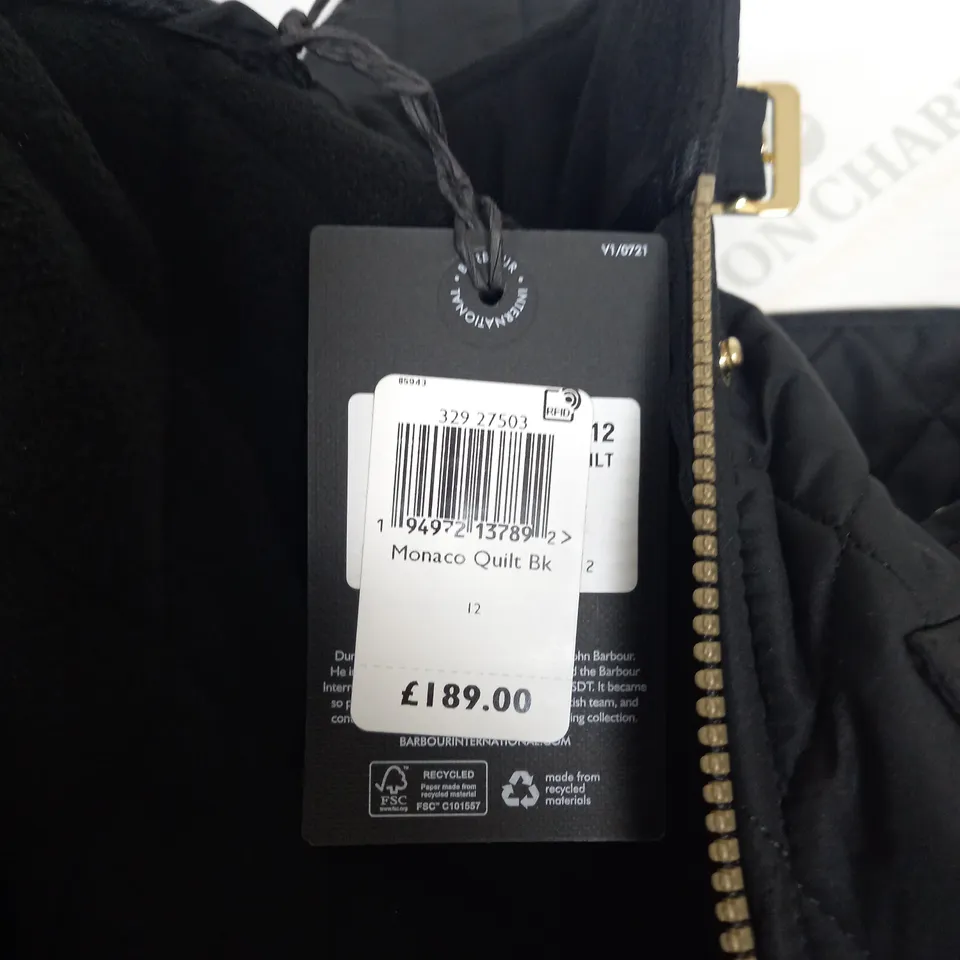 BARBOUR INTERNATIONAL MONACO QULIT COAT SIZE 12