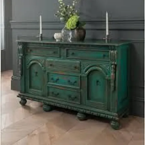 BRAND NEW BOXED HOMESDIRECT365 GREEN ANTIQUE FRENCH STYLE SIDEBOARD