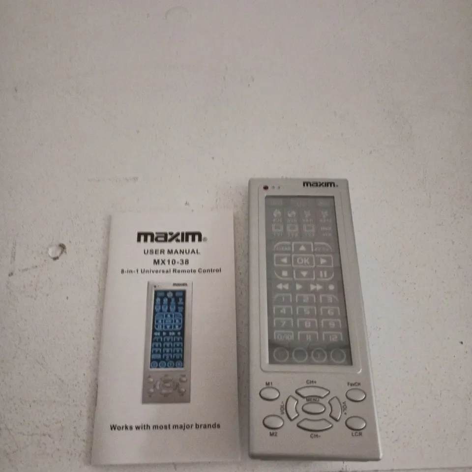 BOX OF APPROXIMATELY 50 MAXIM MX10-38 8-I-1 UNIVERSAL REMOTE CONTROL