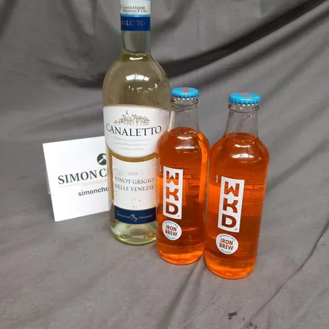 TWO BOTTLES OF WKD IRON BREW 275ML AND ONE BOTTLE OF CANALETTO PINOT GRIGIO DLLE VENEZIE 2023 75CL 12%