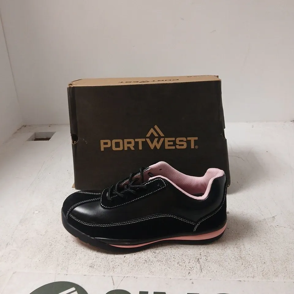 PORTWEST FW39 LADIES SAFETY TRAINER – UK 5, BLACK WITH PINK TRIM