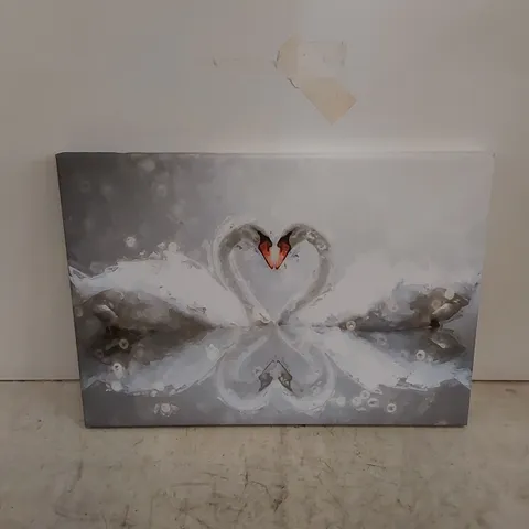 BOXED SWANS FORMING A LOVE HEART IN ABSTRACT FORM - WRAPPED CANVAS
