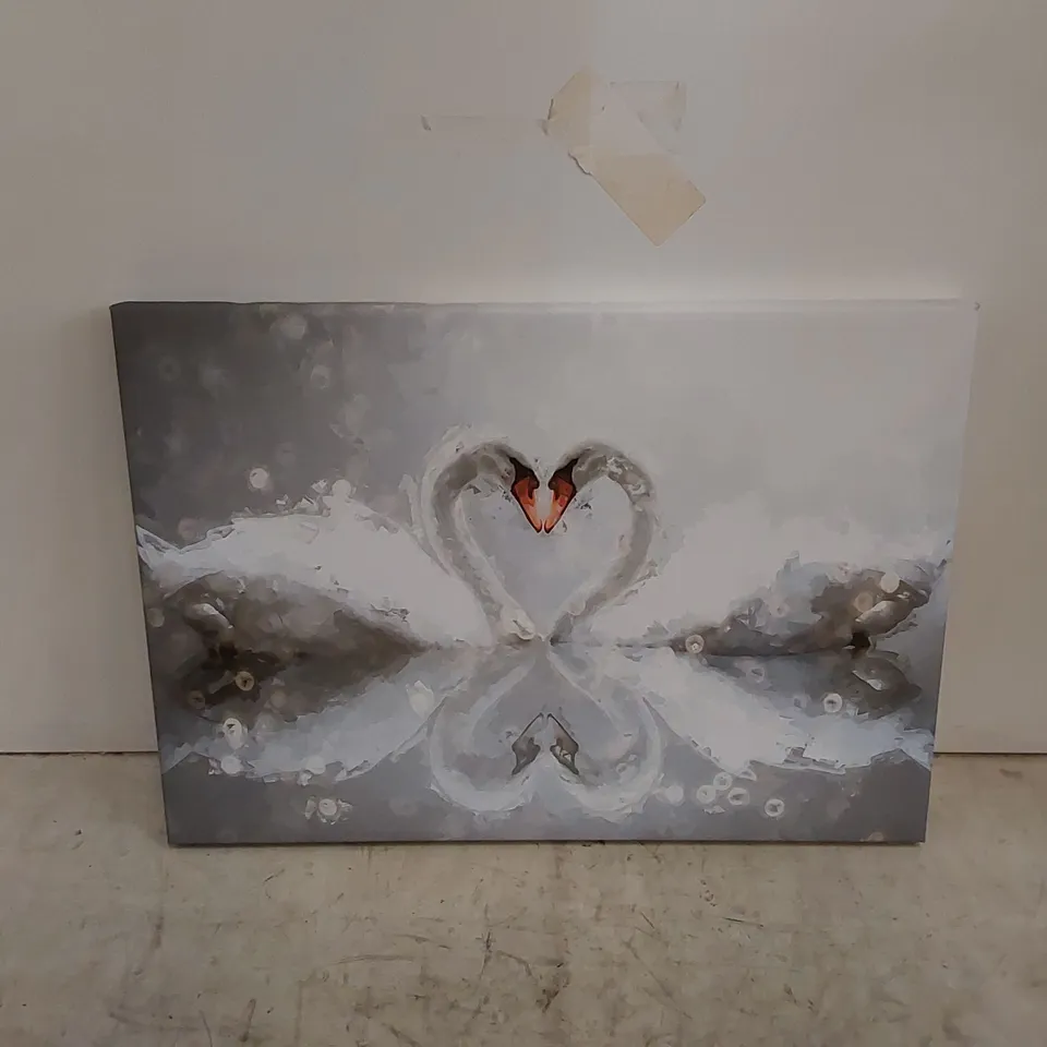 BOXED SWANS FORMING A LOVE HEART IN ABSTRACT FORM - WRAPPED CANVAS 