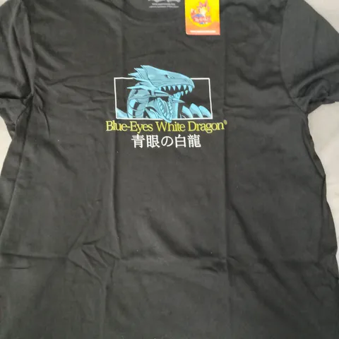 YU-GI-OH BLUE EYES WHITE DRAGON T-SHIRT IN BLACK SIZE LARGE