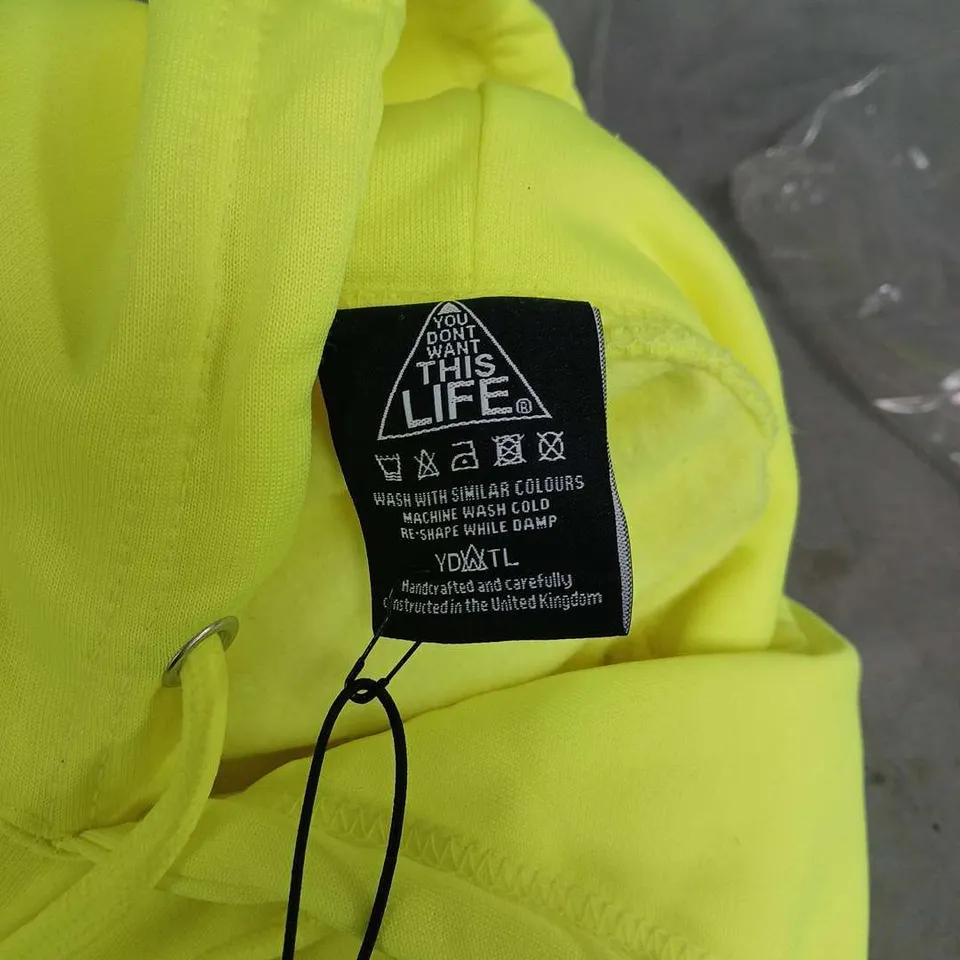 YOU DON'T WANT THIS LIFE LIMITED EDITION REDLINE HOODIE – NEON YELLOW, SIZE S