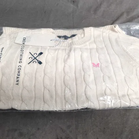 CREW CLOTHING COMPANY MARMALLOW CHUNKY CABLE KNIT CREW NECK JUMPER – UK 12, CREAM