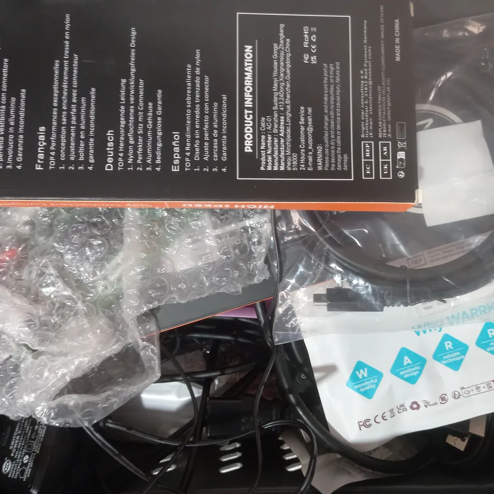 APPROXIMATELY 10 ASSORTED HOUSEHOLD ITEMS TO INCLUDE HD VIDEO CONVERTER, USB CABLE, HDMI TO SCART, ETC
