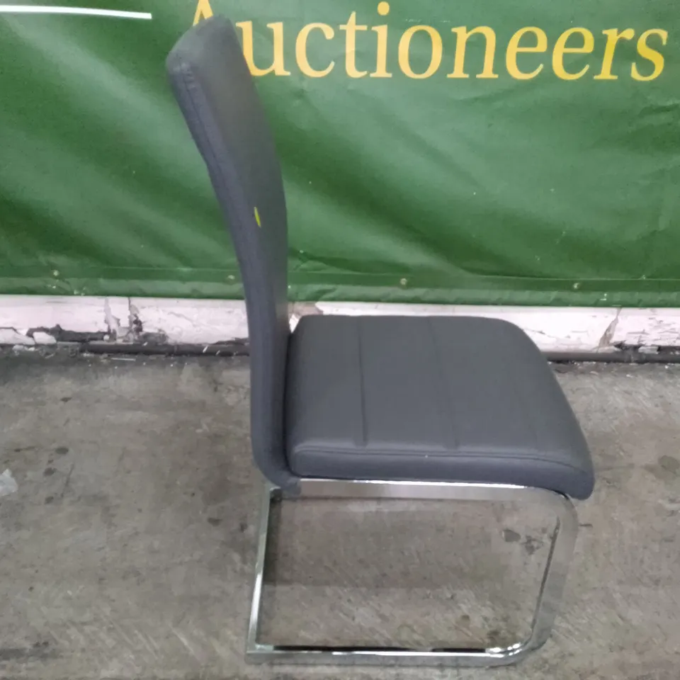 PERTH GREY LEATHER DINING CHAIR WITH CHROME LEG