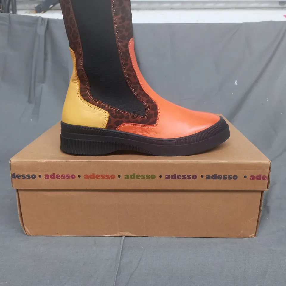 BOXED PAIR OF ADESSO CHELSEA BOOTS IN CITRUS LEPOPARD EU SIZE 38