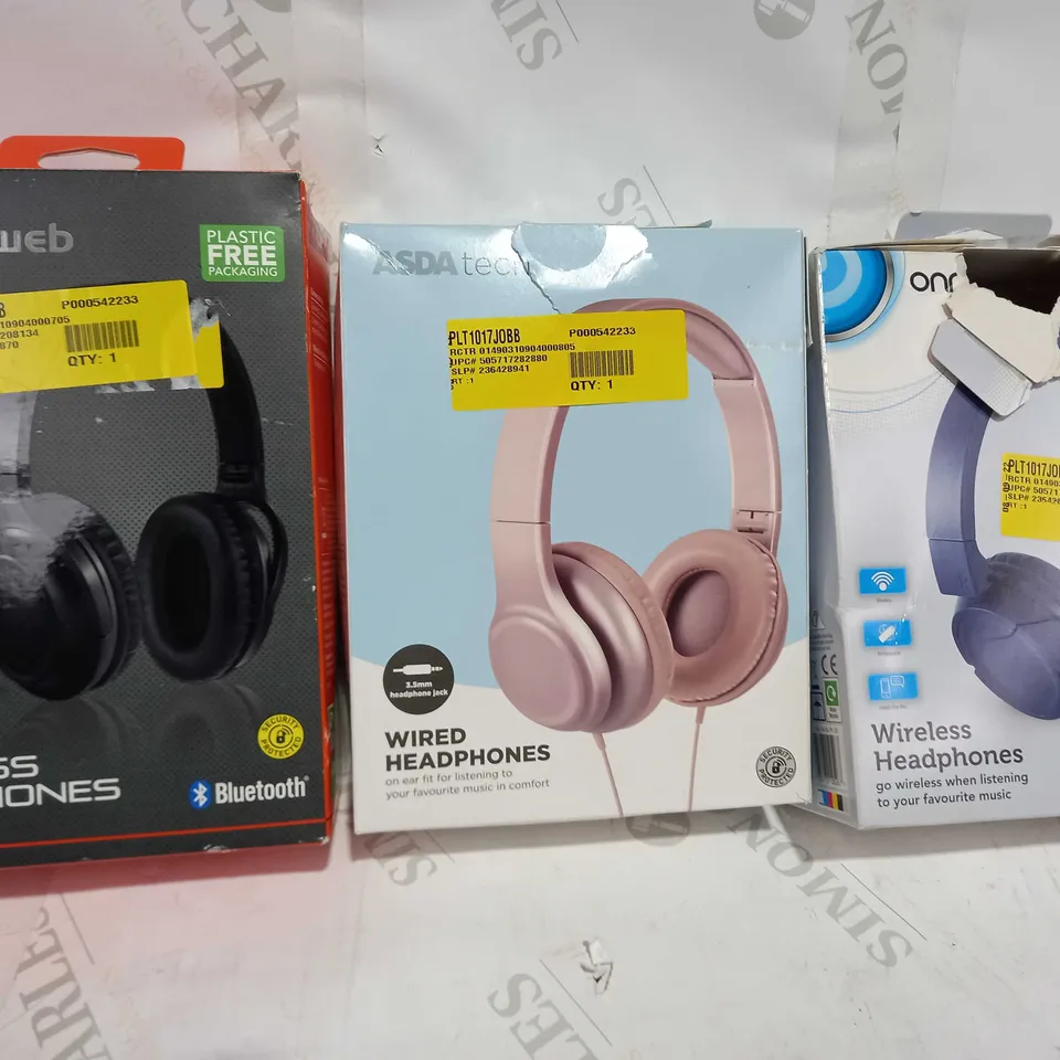 BOX OF APPROXIMATELY 15 ASSORTED HOUSEHOLD ITEMS TO INCLUDE BLACKWEB WIRELESS HEADPHONES, ASDA TECH WIRED HEADPHONES, ONN WIRELESS HEADPHONES, ETC