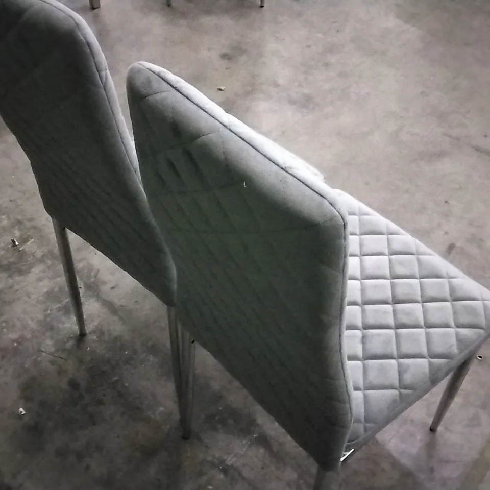 SET OF 2 GREY VELVET PILLOWED DINING CHAIRS WITH CHROME LEGS