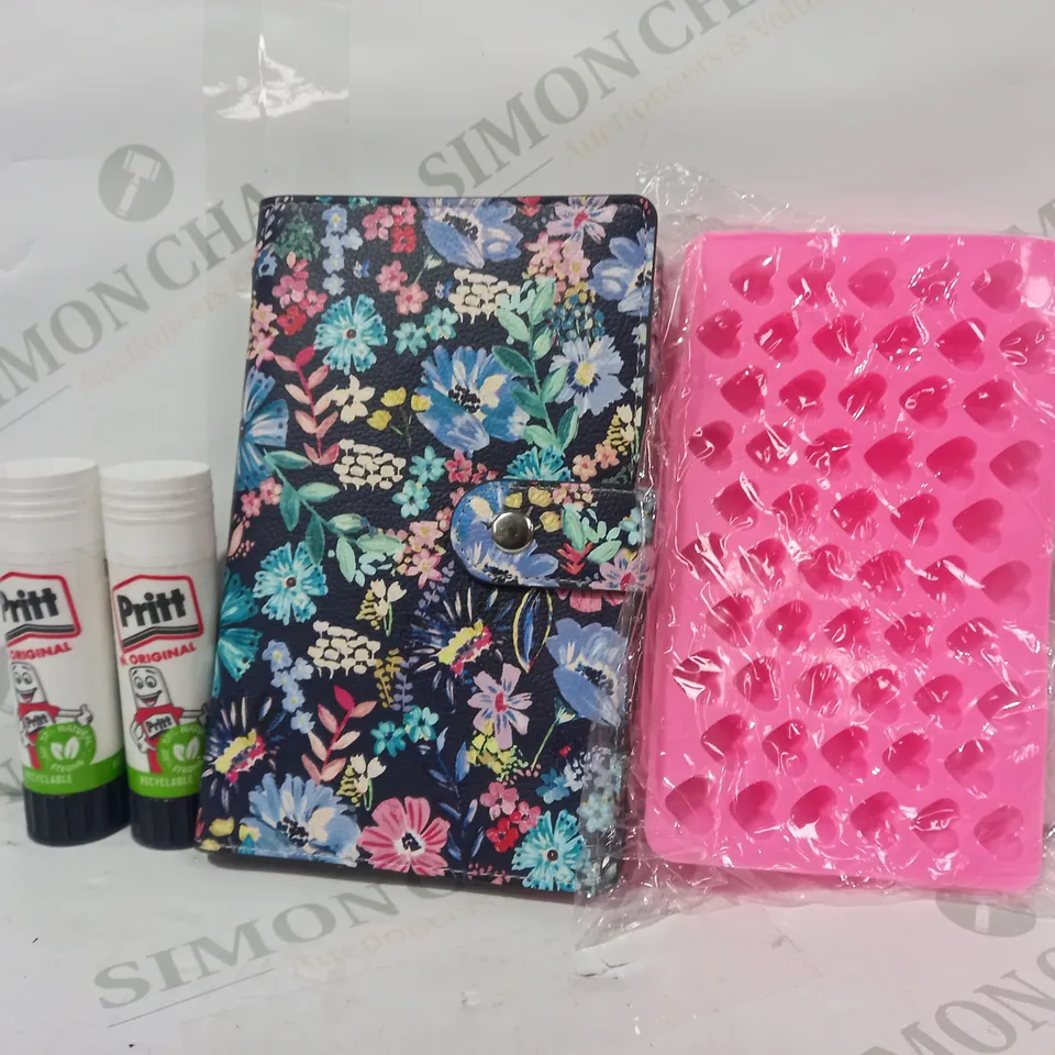 LOT OF APPROXIMATELY 10 ASSORTED HOUSEHOLD ITEMS TO INCLUDE PRITT STICK, DESIGNER JOURNAL, ETC