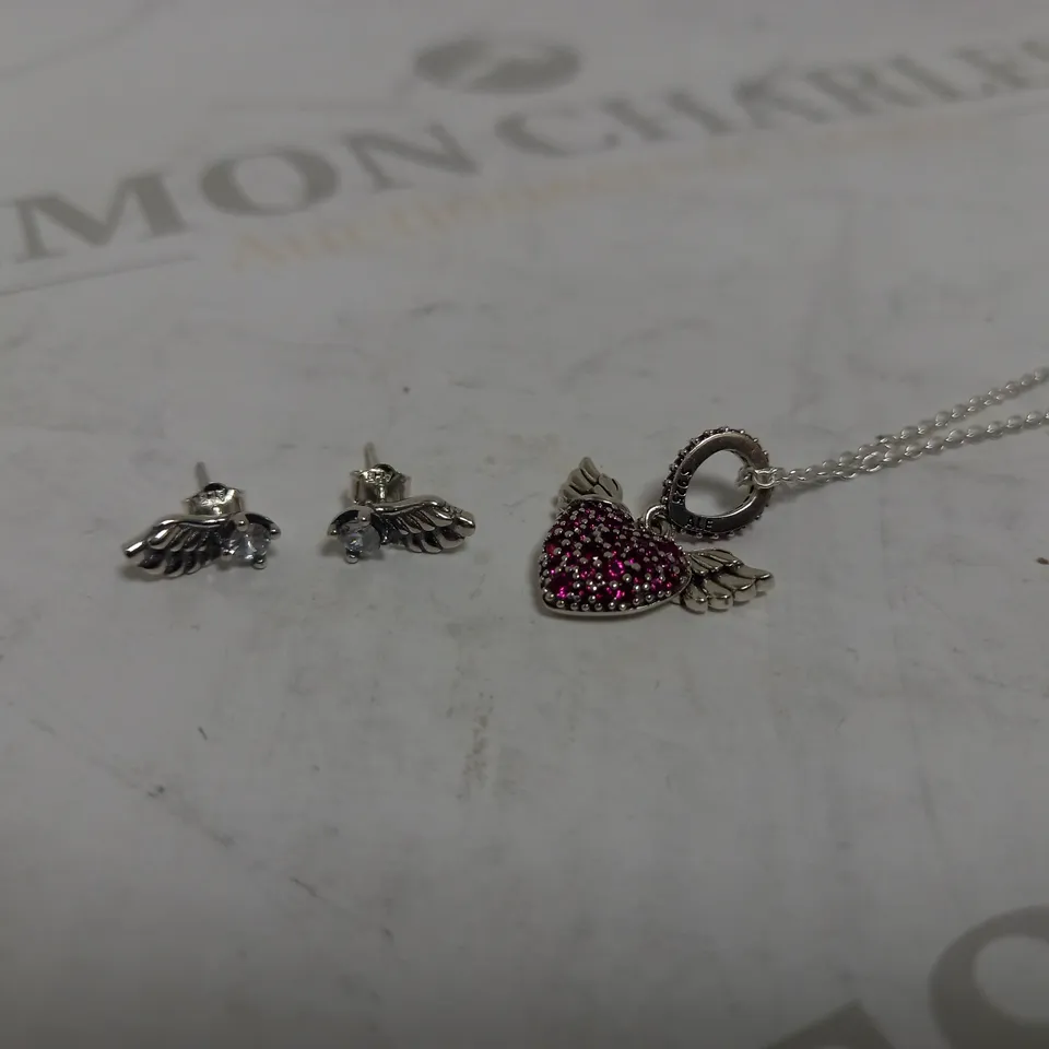 PANDORA HEART & ANGEL WINGS NECKLACE & EARRINGS