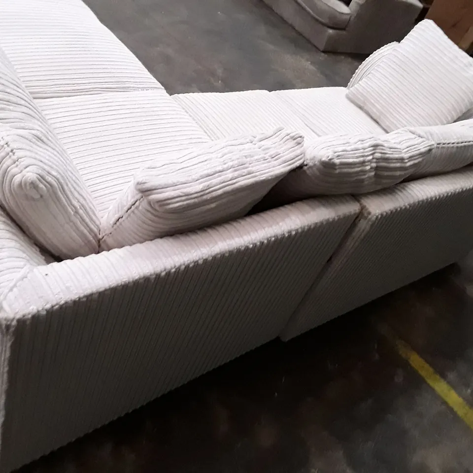 QUALITY DESIGNER L-SHAPED SOFA - WHITE CORDUROY FABRIC 