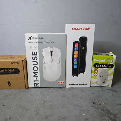 APPROXIMATELY 7 ASSORTED ITEMS TO INCLUDE - SMART PEN SCANNING PEN , CO ALARM . ATTACK SHARK R1-MOUSE ETC
