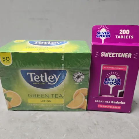 APPROXIMATELY 8 ASSORTED FOOD ITEMS TO INCLUDE -TETLEY GREEN TEA LEMON & SILVER SPOON SWEETENER 