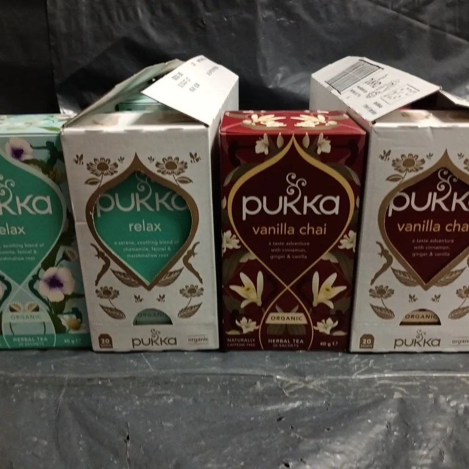 LOT OF 8 20-BAG PACKS OF PUKKA TEA - VANILLA CHAI AND RELAX