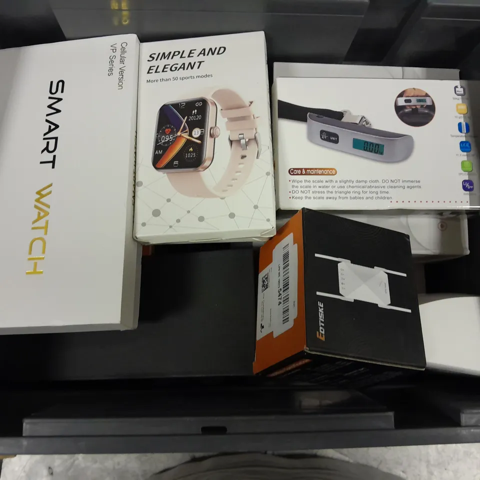 box of assorted items to include - watches - wifi booster 