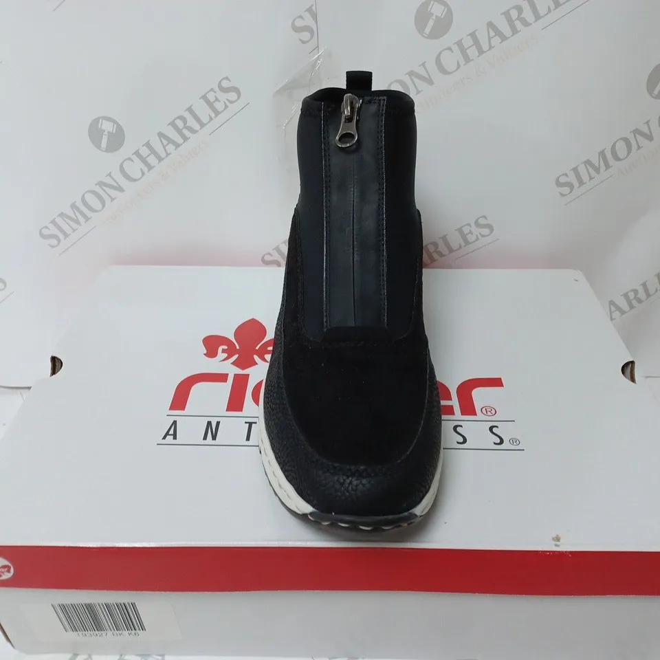 BOXED PAIR OF RIEKERS HIGH TOP TRAINERS BLACK SIZE 6