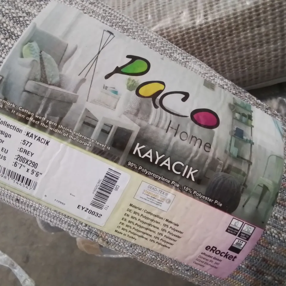 BRAND NEW PACO KAYACIK GREY RUG - 200X290CM