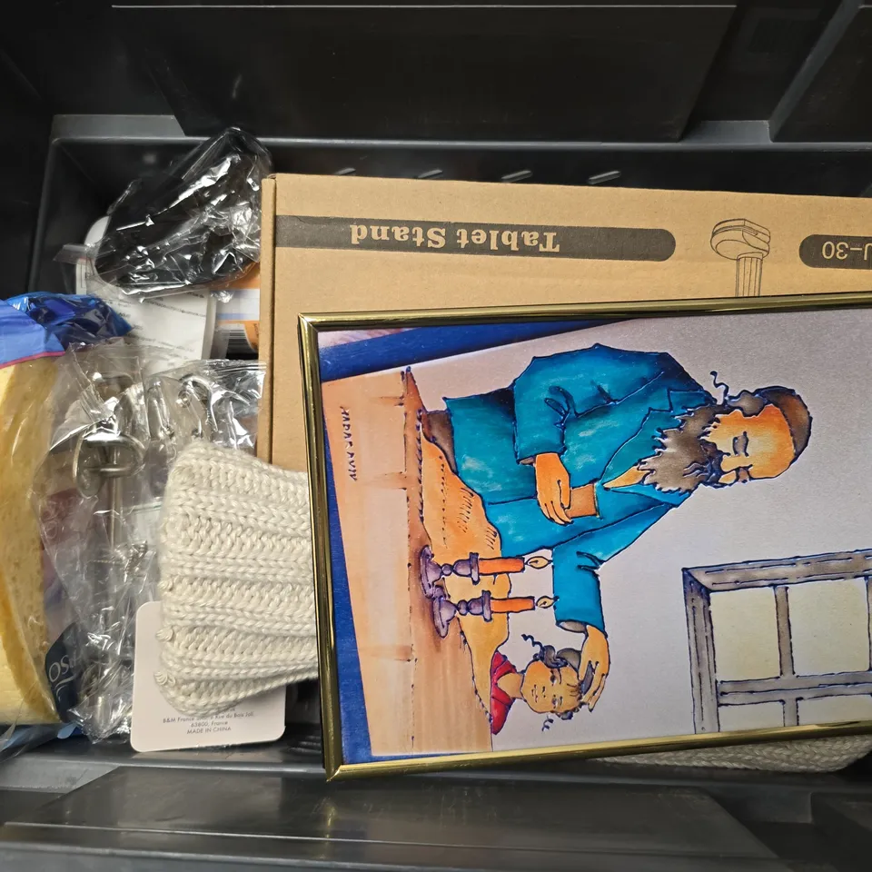 APPROXIMATELY 10 ASSORTED HOUSEHOLD ITEMS TO INCLUDE TRYONE TABLET STAND, T HOT WATER BOTTLE, BAKING SODA, ETC