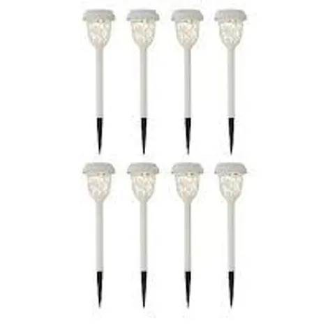 BOXED GARDEN STORIES SET OF 8 ORNATE GLASS STAKE LIGHTS