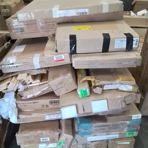 PALLET CONTAINING VARIOUS INCOMPLETE BOXED FURNITURE PARTS AND OTHER HOUSEHOLD ITEMS ETC.