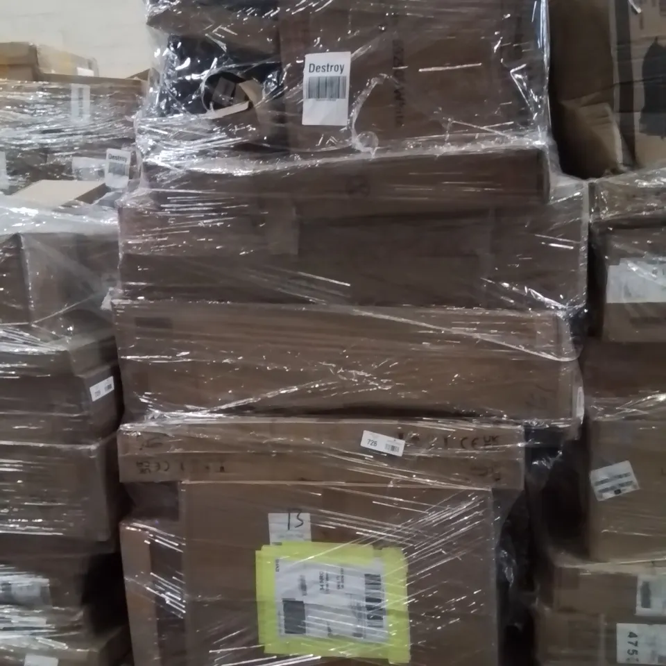 PALLET OF ASSORTED HOUSEHOLD GOODS AND PRODUCTS TO INCLUDE;POWER TOOL BATTERY,MOTORIZED MOP,EARPHONES