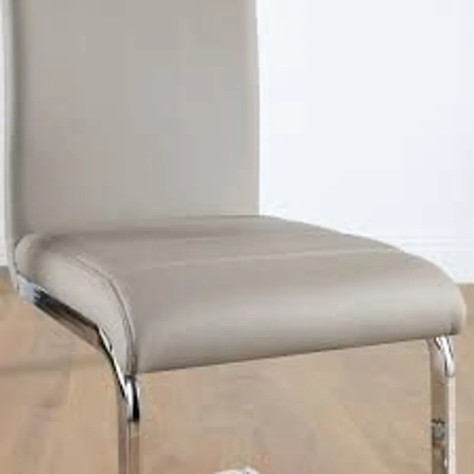BOXED PERTH DINING CHAIR, LIGHT GREY CLASSIC FAUX LEATHER & BLACK STEEL 