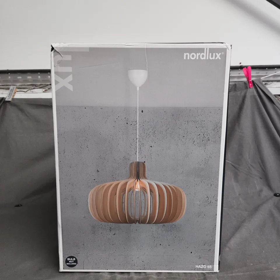 NORDLUX HAZO 65 PENDANT LIGHT – WOODEN RING SHADE (BOXED)