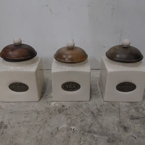 BOXED 3 PIECE COFFEE, TEA, SUGAR STORAGE SET