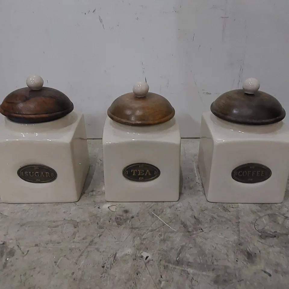 BOXED 3 PIECE COFFEE, TEA, SUGAR STORAGE SET