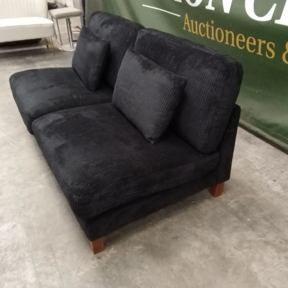 DESIGNER BLACK CORDUROY FABRIC ARMLESS SOFA