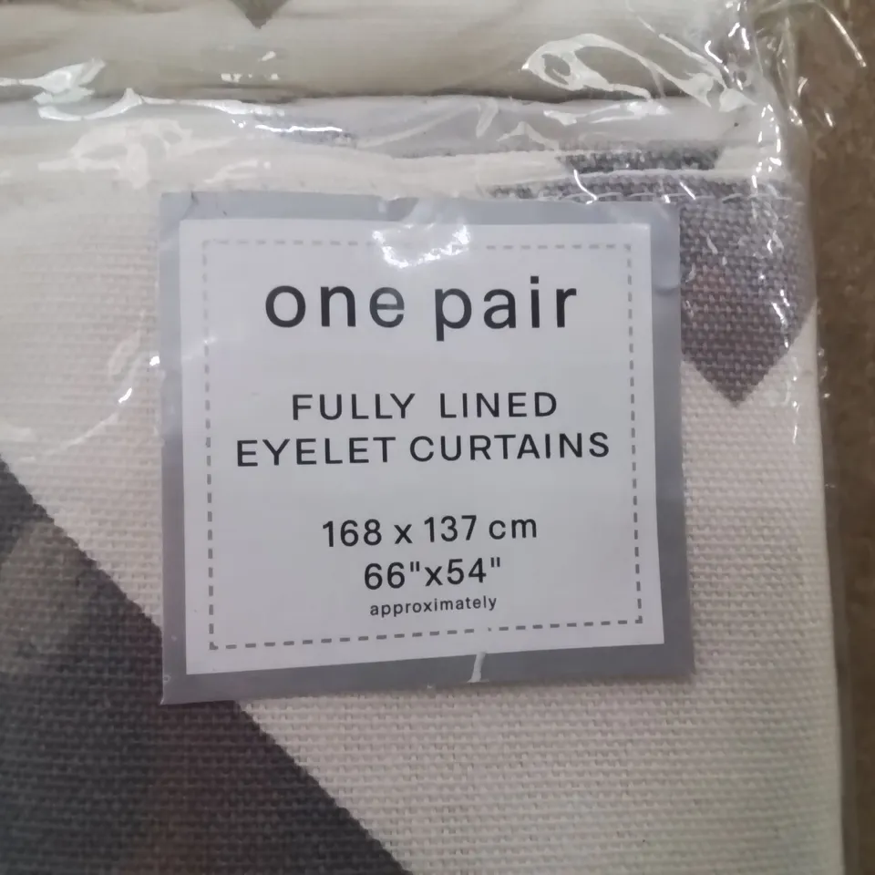 BRAND NEW FUSION FULLY LINED EYELET CURTAINS 168 X 137CM -GREY-CREAM-