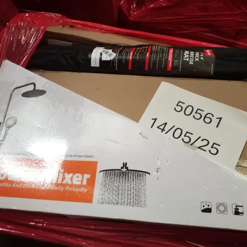 PALLET CONTAINING ASSORTED PRODUCTS INCLUDING SHOWER MIXER, THICK EXERCISE MAT & WHITE CHRISTMAS TREE