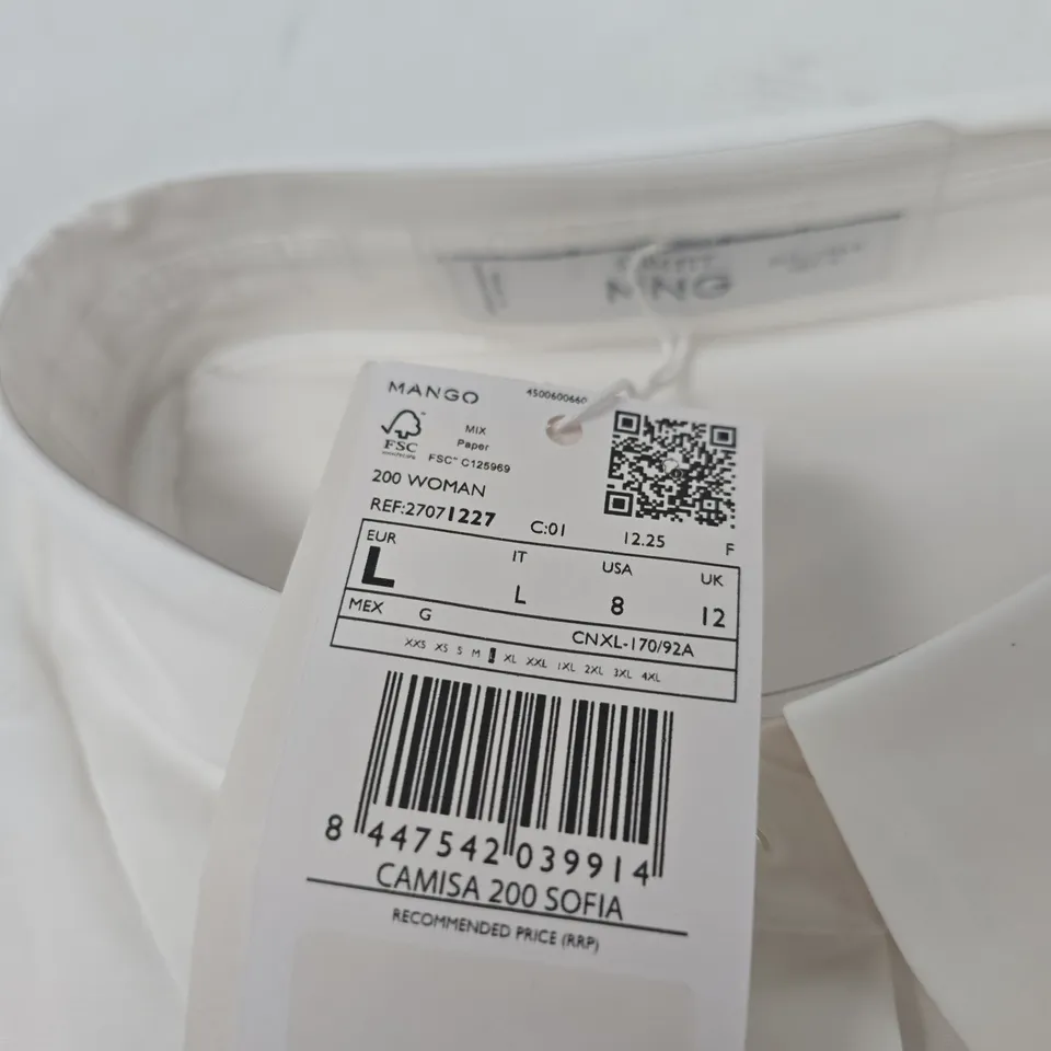 MANGO WHITE SHIRT – WOMEN'S COTTON SHIRT, UK 12 (MNG)