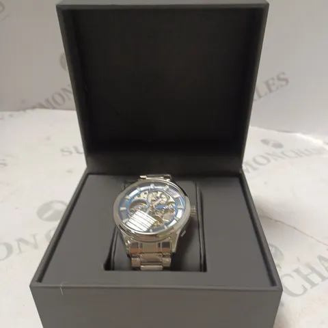 MENS LATOR CALIBRE L7280 AUTOMATIC WATCH - BLUE SKELETON DIAL – STAINLESS STEEL STRAP -  GLASS EXHIBITION BACK CASE