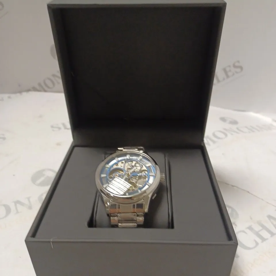 MENS LATOR CALIBRE L7280 AUTOMATIC WATCH - BLUE SKELETON DIAL – STAINLESS STEEL STRAP -  GLASS EXHIBITION BACK CASE