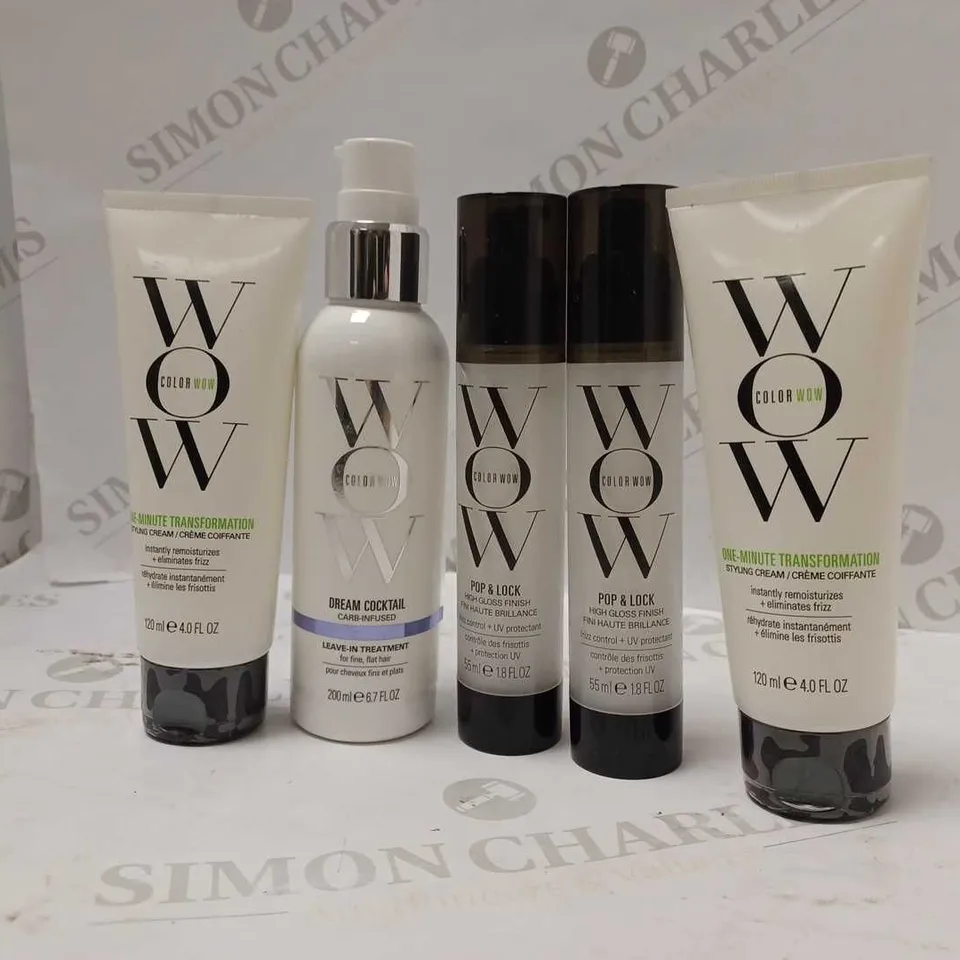 LOT OF 5 WOW PRODUCTS TO INCLUDE ONE-MINUTE TRANSFORMATION, DREAM COCKTAIL, POP&LOCK HIGH GLOSS FINISH, ETC 