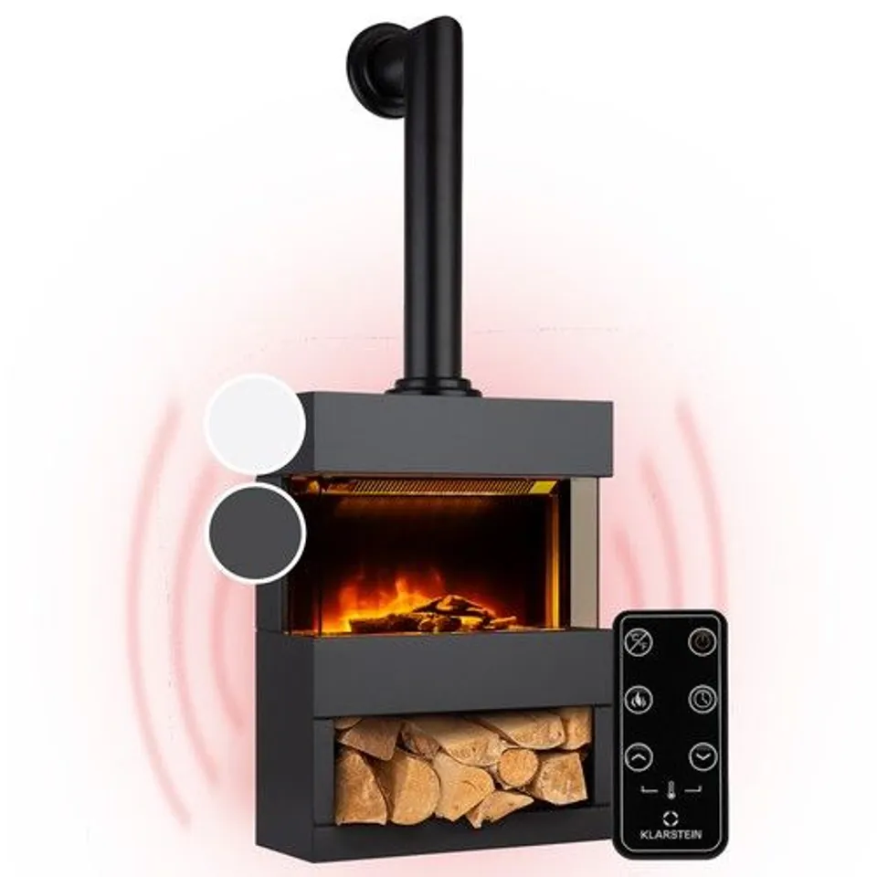 ELECTRIC FIREPLACE ELECTRIC HEATER 1800W LED FLAME PIPE REMOTE CONTROL BLACK